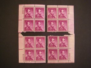 Scott 1036, 4c Abraham Lincoln, PB4 #25075 x 4, Matched Set, MNH Liberty Beauty