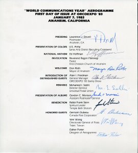 World Communications Year Aerogramme ORCOEXPO Jan 7 1983 Autographed Program