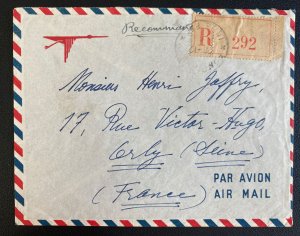 1951 Pondicherry French India Registered Airmail Cover to Orly France