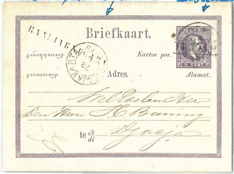 73758 - DUTCH INDIES - POSTAL HISTORY: STATIONERY CARD  with rare postmarks 1879