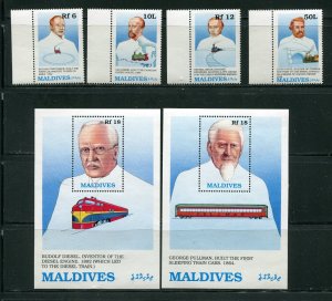 Maldives 1362-1371 Railway Pioneers Incomplete Stamp Set MNH 1989