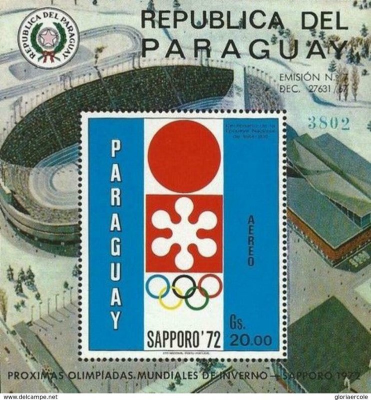 SW2118 - Paraguay -  WINTER Olympic Games - OSAKA SAPPORO 1970  - Minisheet MNH