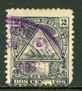 Nicaragua 1896 Seebeck 2¢ Coat of Arms Unwmk VFU B885   ⭐⭐⭐⭐⭐⭐