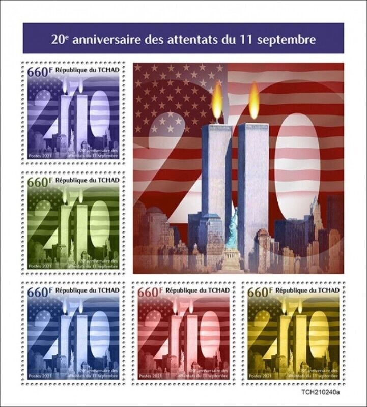 Chad - 2021 September 11th Anniversary - 5 Stamp Sheet - TCH210240a