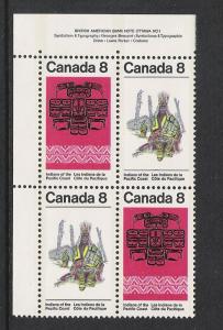 Canada #573a UL PL BL Pacific Coast Indians 8