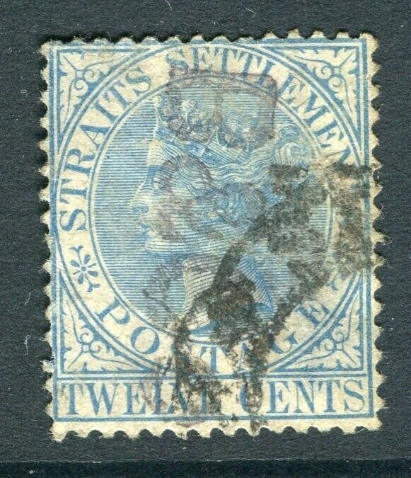 STRAITS SETTLEMENTS; 1867 classic QV Crown CC issue used shade of 12c. Postmark