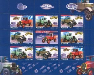 Russia 2007 The first Russian trucks Sheetlet of 8 stamps and label MNH