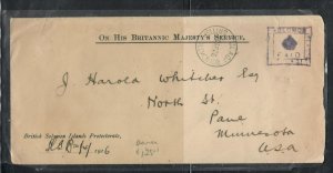 BRITISH SOLOMON ISLANDS STAMPLESS OHBMS COVER 1926 TULAGI TO USA   PP0716H