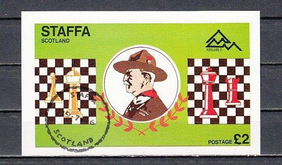 Staffa Local. 1976 issue. Scouts & Chess s/sheet. Canceled. ^