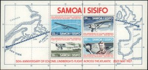 Samoa #450-453a, Complete Set(5), 1977, Aviation - Airplanes, Maps, Never Hinged