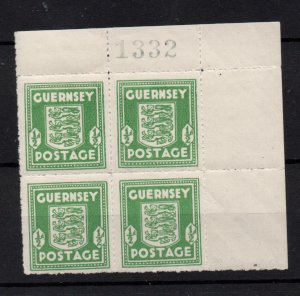 Guernsey 1941 1/2d green SG1 MNH Control Block of (4) WS36266