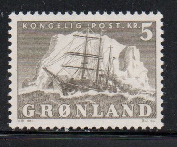 Greenland Sc 38  1958 5 kr ship stamp mint NH