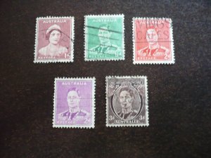 Stamps - Australia - Scott# 180,181b,182,182b,183a - Used Part Set of 5 Stamps