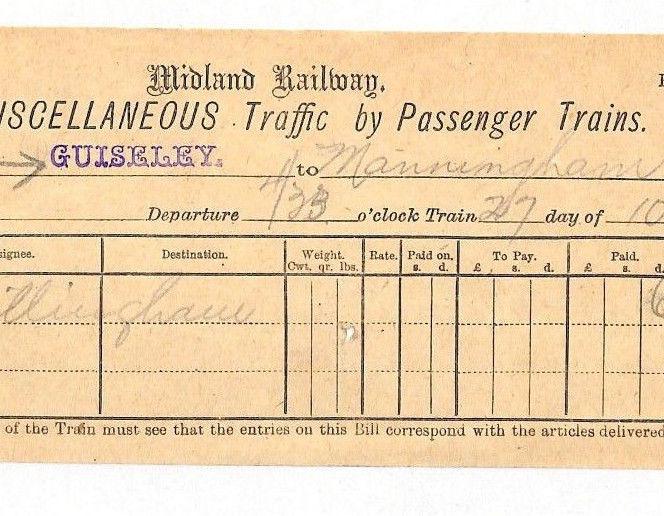 GB YORKS Midland Railway Fancy *GUISELEY* Station Way Bill NEW FIND 1892 BC177