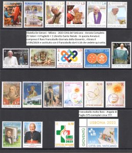 2023 Vatican, 25 Values + 6 Sheets +1 Booklet (With Retired) MNH **