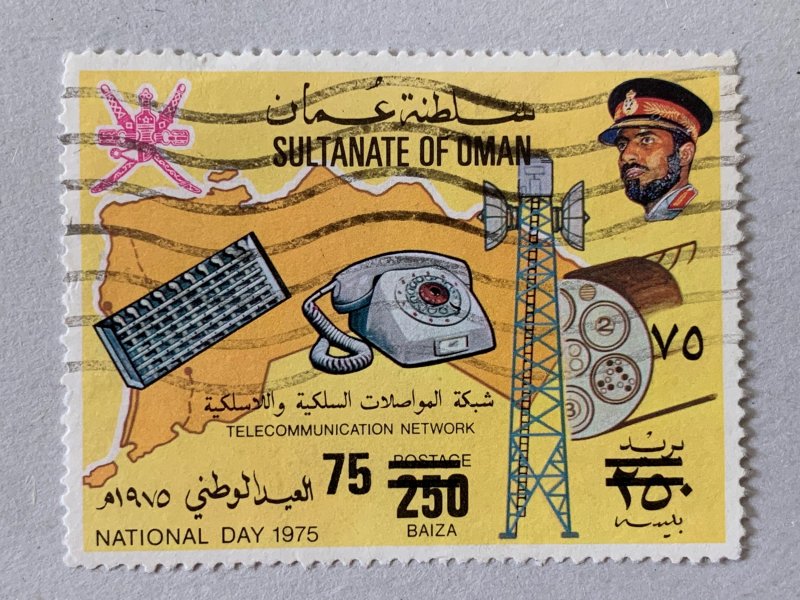 Oman rare 1978 75b on 250b, postally used. Scott 190C CV $2,500.00. Michel 192