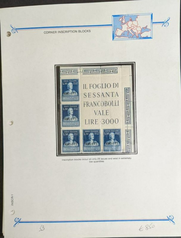 EDW1949SELL : TRIESTE 'A' Cplt collection of Scarce corner Blks of 5. Cat €6,590