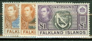 AB: Falkland Islands 84-96, 101-2 mint CV $375; scan shows only a few