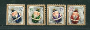 3891 - 3894 Santa Claus, Christmas Ornaments All 4 Single 37¢ Stamps MNH