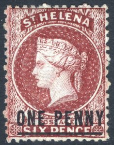 St Helena 1871 1d Brown Red Perf 12.5 Wmk CC Bar 17mm Scott 12 SG 8 UN Cat $140