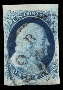 MOMEN: US STAMPS #9 POS. 10R1L IMPERF USED VF+ LOT #89947*