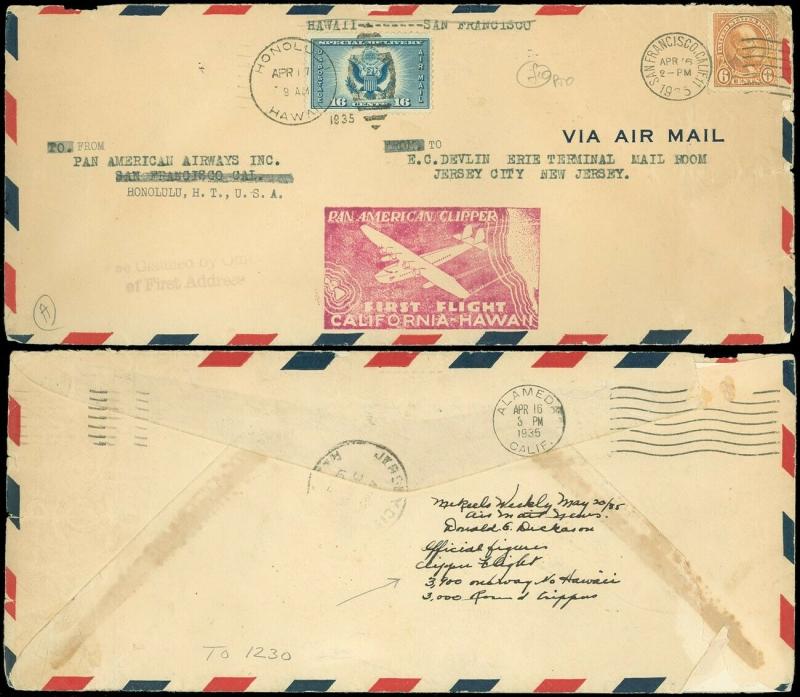 1935 PAN AM CLIPPER Cover, SAN FRAN - HAWAII -NJ, SPECIAL DELIVERY, SC #CE1 #558