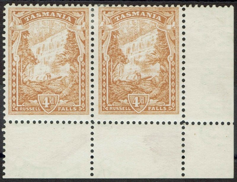 TASMANIA 1905 RUSSELL FALLS 4D PAIR WMK CROWN/A SIDEWAYS PERF 11