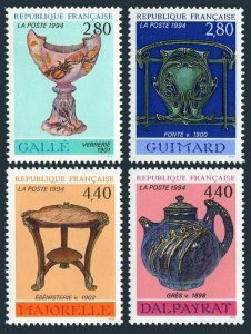 France 2398-2401,MNH.Mi 3000-3003. Decorative Arts,1994.Glassware,Cast Iron,