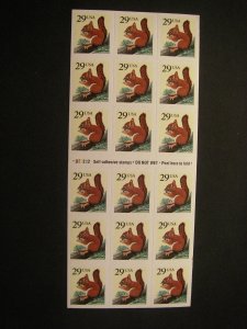 Scott 2489a, 29c Squirrel, Pane of 18, #D22222, MNH Booklet Beauty