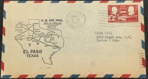 US First Flight Cover Extension AM 64 EL Paso to Amarillo 6/1/1948 #UC17 L19