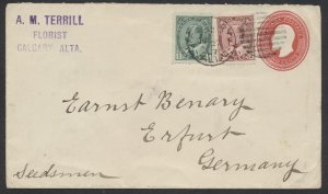 1909 Foreign Destination Cover Calgary ALTA to Erfurt Germany Uprated PSE