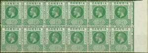 Gambia 1912 1/2d Green SG86avar Bisected M in Gambia in a Superb MNH Block of 12