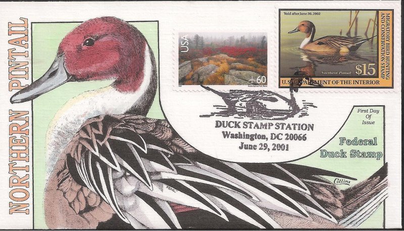 Fred Collins Hand Painted Combo FDC for the 2001 Federal Duck Stamp