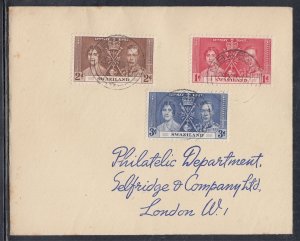 Swaziland Scott 24-6 FDC - 1937 Coronation Issue