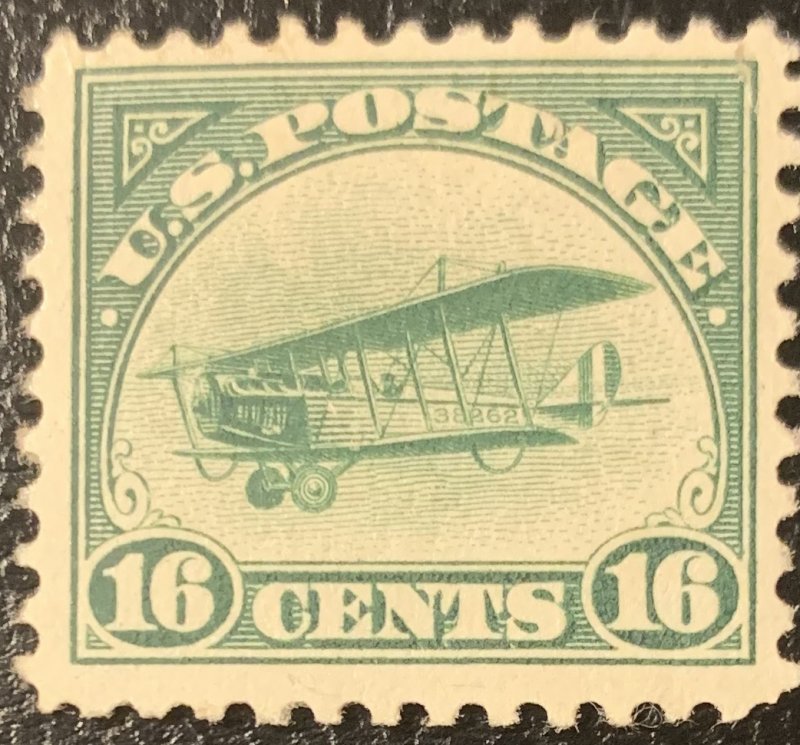 #C2 - Mint Light Hinge – 1918 16c Curtiss Jenny, Green Airmail Stamp.