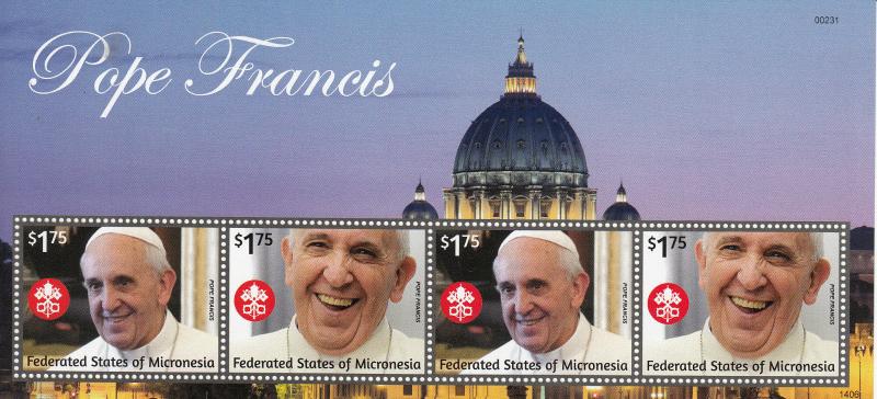 Micronesia 2014 MNH Pope Francis 4v M/S II Popes Roman Catholic Church Religion 