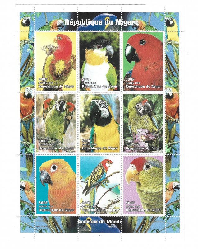 Niger Sc #1011  Parrots  sheet of 9 NH VF