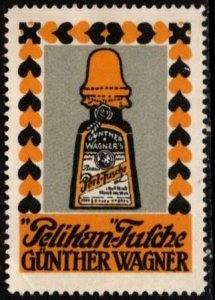 Vintage Germany Poster Stamp Günther Wagner Pelikan Ink Unused