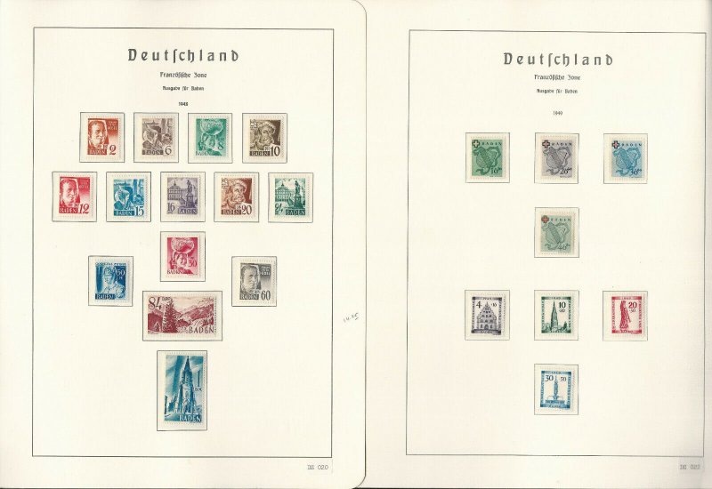 Germany Stamp Collection on 7 Hingless Lighthouse Pages, French Zone A, JFZ