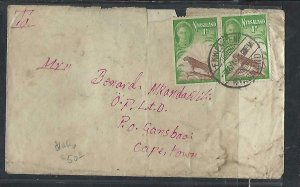 NYASALAND COVER (PP0111B) 1948 KGVI 1D LEOPARD PR, CAT EKWENDEN TO SOUTH AFRICA 