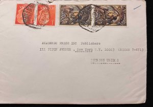 C) 1970, SPAIN, AIR MAIL, ENVELOPE SENT TO THE UNITED STATES, MULTIPLE STAMPS. X