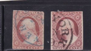 US #10 and #10A 3c Washington imperforates; SCV=$360.00 (AH5)