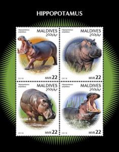 MALDIVES - 2018 - Hippopotamus - Perf 4v Sheet - MNH