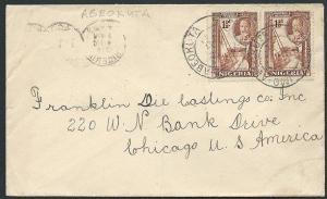 NIGERIA 1936 cover ABEOKUTA to USA - Lagos airmail slogan on reverse.......45848