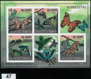 Sao Tome e Principe - ERROR = IMPERF SHEET: BUTTERFLIES, INSECTS, FLOWERS