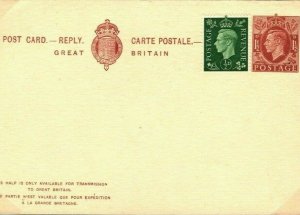 GB KGVI RARE Stationery 1940 Reply Card CP98 Huggins £150+ {samwells-covers}E142