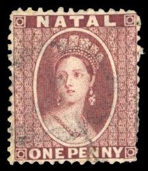 Natal #15a Cat$50, 1864 1p brown red, used