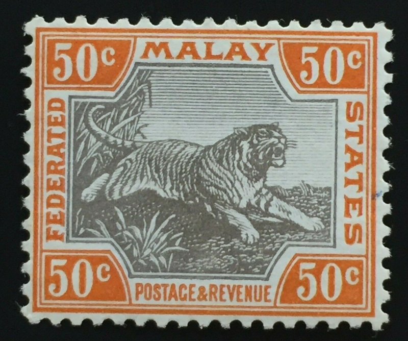 Malaya Federated Malay States FMS 1922-34 Tiger 50c MLH MSCA SG#74b M1860