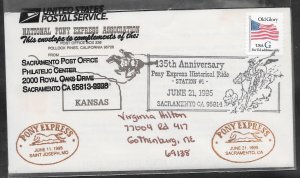Just Fun Cover #2889 Sacramento - St Joseph Pony Express 135 Years Comm (A1297)