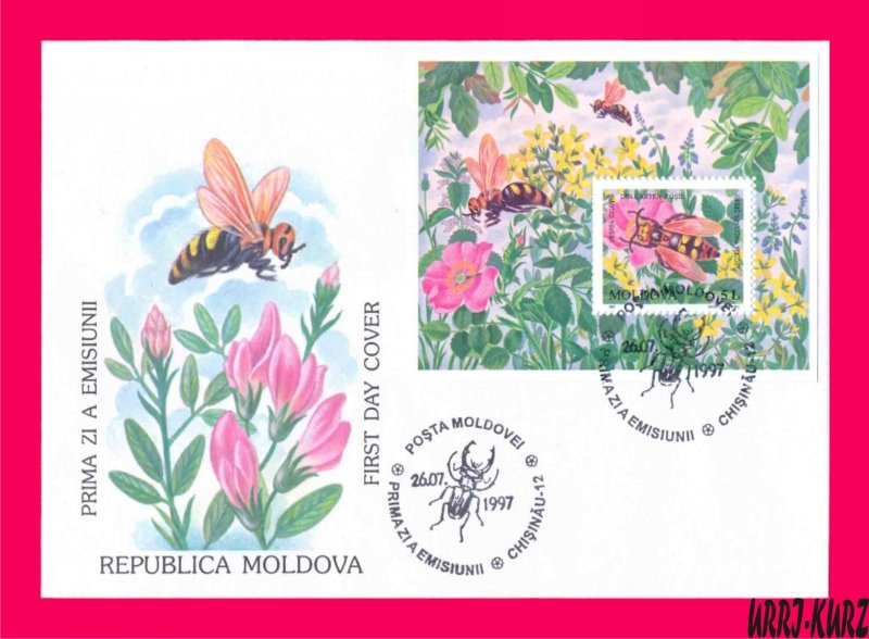 MOLDOVA 1997 Nature Fauna Rare Insects Wasp on Flowers Sc243 Mi Bl.13(243) FDC